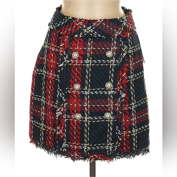 Goodnight Macaroon Red & Blue Tweed Mini Skirt – Edgy & Chic (NWT) - Picture 2 of 4
